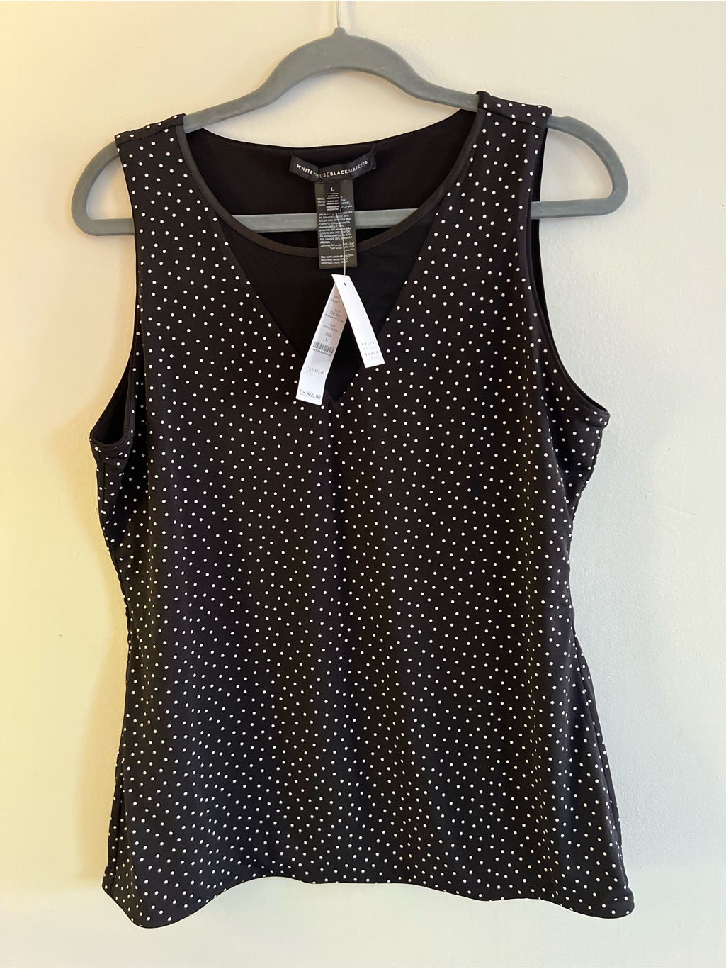 Nine West Black & White Polka Dot V-Neck Tank Top
